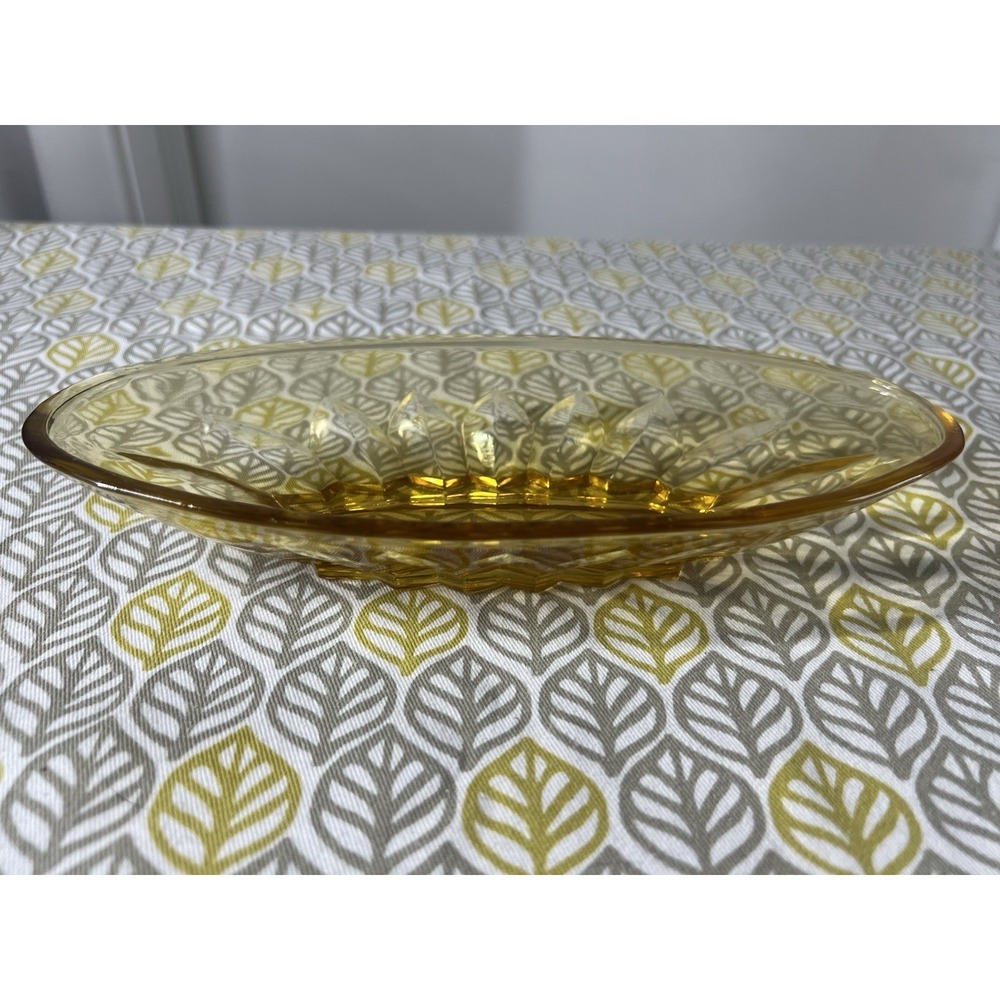 Antique Stolzle Art Deco Amber Glass Candy/Relish Dish 9" x 4"